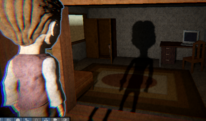 Red doll shadow in the room