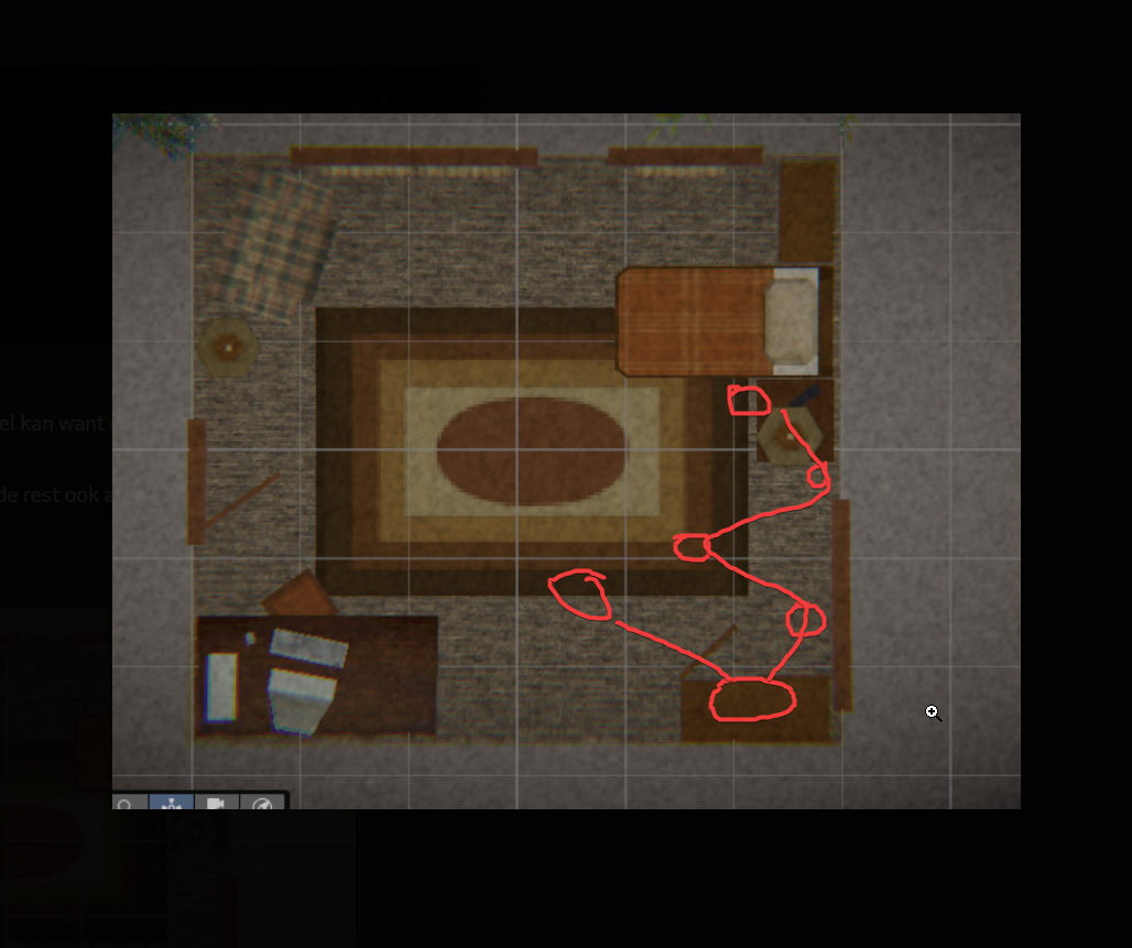 Top-down room layout for The Three Dolls